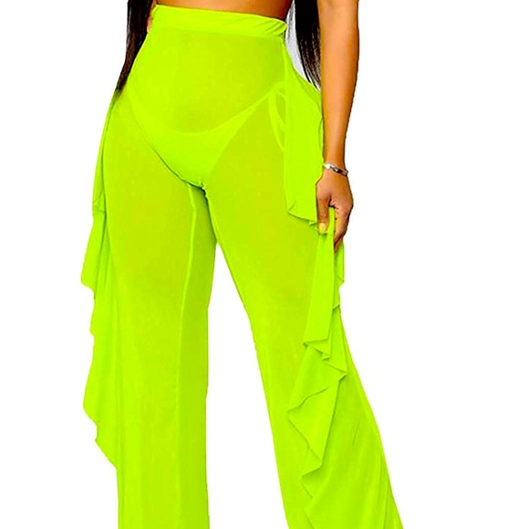 Neon Green Mesh Bikini Bottom Cover Up Pants - Picture 4 of 6